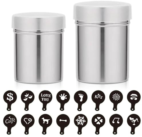 TAIZER 2PCS Spargi Zucchero a Velo Spargizucchero in Acciaio Inox con Coperchio Spargi Cacao in Polvere Polvere Shakers Setacci Spargi Cacao in Polvere Shaker Cacao Shaker per Cioccolato