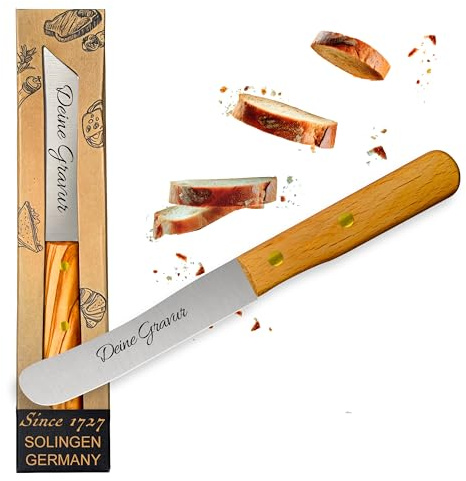Personalisiertes Frühstücksmesser Solingen mit Holzgriff (Buche, 1x Glattschliff)