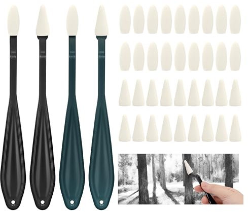 Heveer Difuminadores para Dibujo 4 Pluma Boceto Dibujo con 40 Cabeza de Esponja Material Artístico para Pintar Sketching