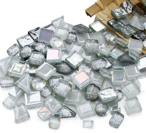 Mosaikfliesen 100 g glitzernde Glasmosaikfliesen in verschiedenen Farben for Heimwerkerbedarf, Blaugrün Glasfliesen(Color:Silver mixed)