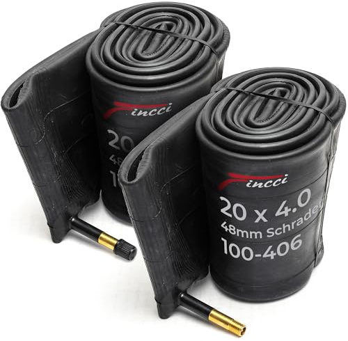 Fincci Camara Bicicleta 20 x 4.00 Pulgadas - Pack de Fat Cámaras 100-406 mm con Válvula Schrader de 48mm - para Neumáticos Fat y Bicicletas Eléctricas, Estáticas, de Montaña y de carretera – Pack de 2