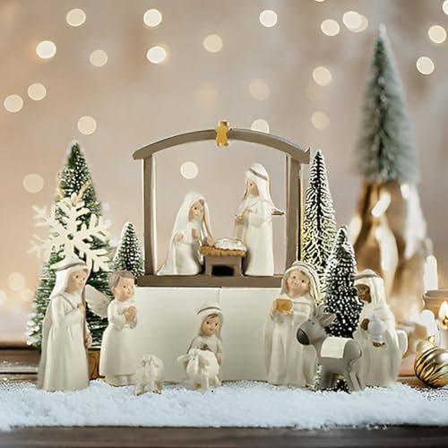 PlentifulHome 12-Piece Mini Nativity Scene Set – Resin Christmas Nativity Figures, 5-7.6 cm Tall Tabletop Manger Display for Home Decor