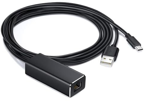 Micro USB to RJ45 Ethernet Network Adapter, Black Ethernet Adapter for Fire TV Stick, Chromecast, Micro USB to RJ45 Lan Network, Plug and Play, 100Mbps, Aluminium Alloy