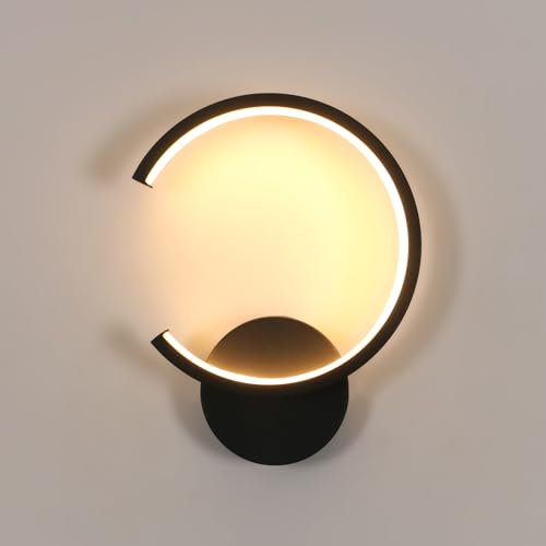Pheashine Wandleuchte LED Innen Moderne Wandlampe LED Innen Rund Wandleuchte Moderne für Schlafzimmer, Wohnzimmer, Flur, Hintergrundwand (Schwarz)