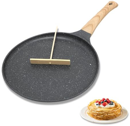 MIUUIPI Poêle à Crêpes 20 cm, Crêpière avec Revêtement Antiadhésive en Granit Suisse, Tous Feux dont Induction, avec Répartiteur de Pâte, Chauffage Uniforme, Sans PFOA