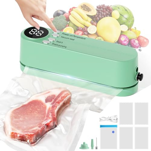 comeder Mini Bag Sealer with 3 External Connectors, 7 in 1 Handheld Heat Sealer, Portable Vacuum Sealer Machine with 5 Pcs Vacuum Sealer Bags for Snack Preservation and Food Storage (Green)