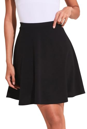Skater Skirt for Women, Basic Versatile High Waisted Flared Casual Stretchy Dress for Ladies Tennis Daily Wear Black