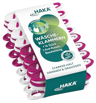 HAKA Wäscheklammern, 16 Stück, stabil, ohne Abdruck, für drinnen & draußen