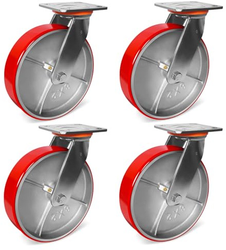 ZDNEY 8x2 Heavy Duty Casters Set of 4-6000 lb Capacity Industrial Caster Wheels with Polyurethane & Cast Iron, Swivel Plate Casters for Platform Trucks, U-Boat Carts, Military Equipment (4 Swivel)