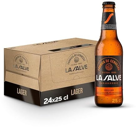 La Salve Auténtica Original, Pack de 24 Botellas x 25 cl, Cerveza Lager Dorada, Genuina y Refrescante, 5.9% Volumen Alcohol