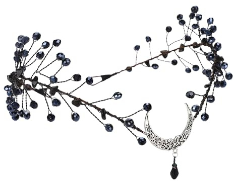 MOSTORY Mondfee-Krone Tiara für Frauen, Gotische Schwarze Kristall-Elfen-Krone Stirnband für Renfaire Halloween Cosplay