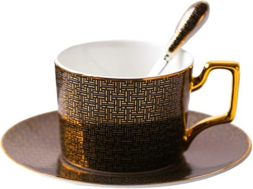 QXHSSM Elegante Juego de Taza y platillo de Porcelana China con Cuchara for 1 Taza de té inglés de Porcelana, Taza de café for Pareja, Taza de café Vintage marrón for Fiestas de té, (Black)