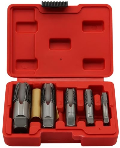 5-teilig BSP Rohrgewindebohrer Set aus Wälzlagerstahl, Größen: NPT1/2,1/4,1/8,3/4,3/8. Vierkant-Design für präzisen Schnitt, ideal für Rohrinstallation