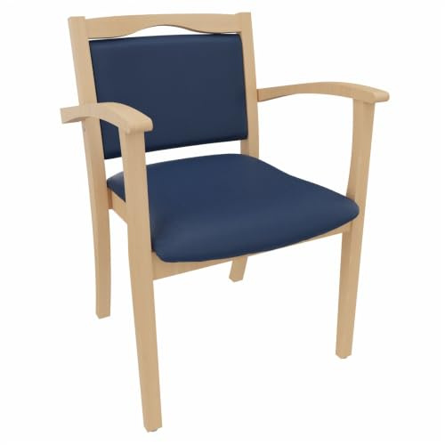 Erides Seniorenstuhl Alexander mit Armlehnen – Pflegestuhl, Buche massiv, gepolstert, ergonomisch, stabil, fertig montiert, für Senioren, Pflege & Praxis (Profi-Clean-Kunstleder, Walter Blau)