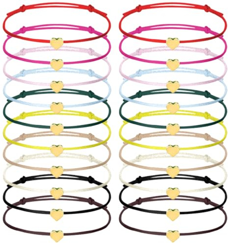20 pulseras de la amistad ajustables con forma de corazón, de 16 a 25 cm, ideales para mujeres, niñas, hombres, padres e hijos (corazón dorado).
