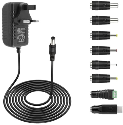 5V 2A Power Supply Adapter Universal AC to DC Adapter with 8 DC Connector Multi Plug Adaptor Charger for Household Electronic Devices Led Strip Light Box Router LCD CCTV Cameras Android TV Box Speaker