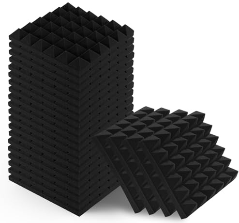 96 Stück Akustikschaumstoff Selbstklebend, 30x30x5cm Akustikschaumstoff Platten Wand Schalldämmung Akustikpaneele Selbstklebend Pyramide Schallschutzmatte für Aufnahmestudio Büro/Tonstudio/Haus/Decke