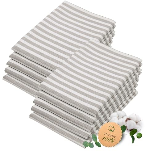 ZOLLNER 10er Set Geschirrtücher Baumwolle in 50x70 cm - saugstarke und langlebige Küchentücher - waschbar bis 60°C – in grau gestreift- Gastronomiequalität - Oeko Tex® Zertifiziert