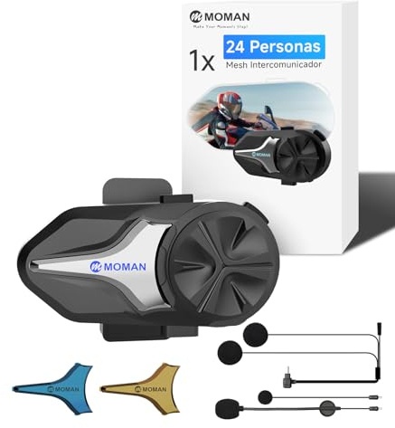 Moman CPX Motorcycle Group Mesh Intercom, 24 Riders Mesh Communication System BT5.4 Helmet Speaker Headset 2000M with Audio Multitasking/Music Share/AI Noise Reduction/Hi-Fi Stereo/Waterproof, 1 Pack