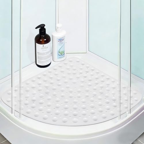 YushengTai Duschmatte rutschfest, 65 x 65 cm Antirutschmatte Dusche Sektor, Mit Saugnäpfen und Noppen Massieren- Groß Sicherheits Rutschmatte Dusche für Senioren (Weiß)