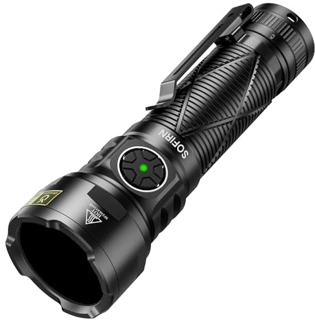 sofirn SR15 UV 365nm Blacklight Flashlight Rechargeable, ZWB2 Filter, IPX8 | High power 4-LED ultraviolet light for rockhounding, scorpion hunting, bed bug and leak detection. Cordless, USB-C charging.