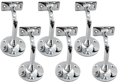 Chrome Polished Handrail Bracket, Pack of 6 Stair Rail Support, 76mm Wall Mounted Bannister Bracket with Fixing Screws