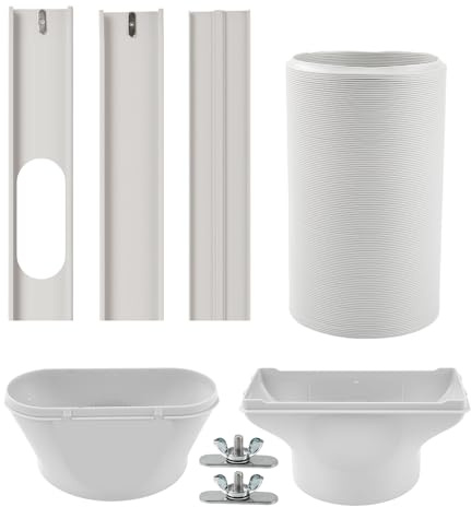 Kit de Fenêtre de Climatiseur Portable, Kit Calfeutrage Fenêtre Coulissante Climatiseur Mobile avec Coupleur Universel, Tuyau d'Échappement, avec Modèle PCX5R-18MA pour Ventilation (Ø13cm, 21.5-160cm)