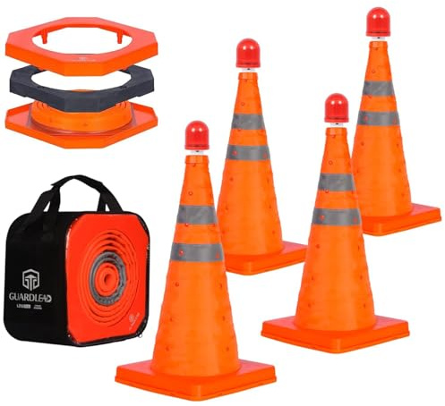 Faltbar Leitkegel Warnkegel Verkehrskegel faltbar Pylon Sicherheitskegel Mehrzweck-Popup-Reflektierender Sicherheitskegel 18in mit beschwertem Sockel und 4er-Pack LED Warnleuchte
