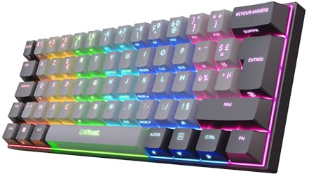 GXTrust Revyn 60% Clavier Mécanique sans Fil AZERTY Français, Noir/Gris | Triple Mode 2.4GHz/BT/Filaire, Éclairage RGB, Batterie 50 Heures, Compact Mini Clavier Gamer 60 Pourcent Programmable PC