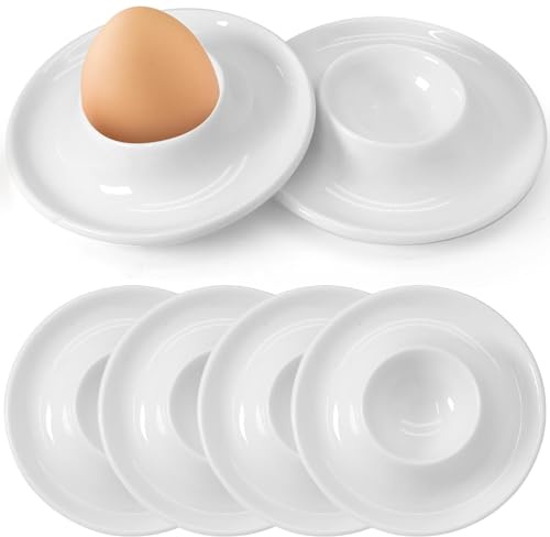 JYSNOW 6 Piezas Huevos Taza, Huevos Huevera Dura y Blanda | Hueveras para Huevos Pasados, Clásico Platos de Plástico Blanco para Huevos, Apilables, Decoración para Desayuno y Brunch