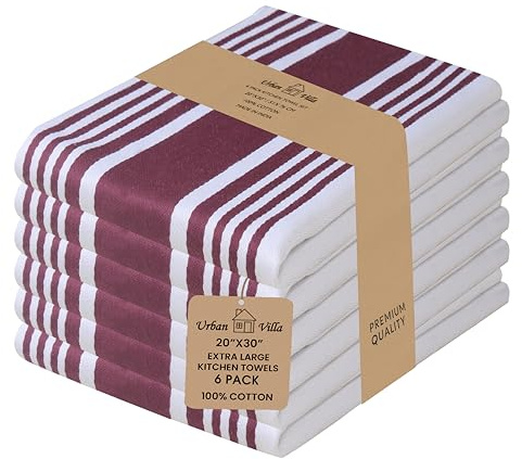 Urban Villa Kitchen Towels Cotton Dish Towels 20”x30” (Set of 6) Wine Wht