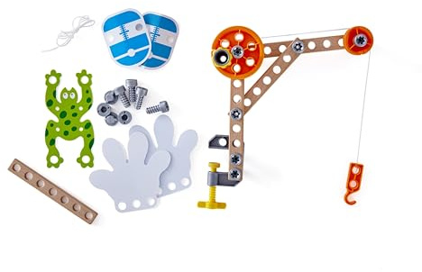 Hape Kit de Tres Experimentos | Construye Grúa, Recogedor y Rana Escaladora | Juguete Stem para 4+ Años
