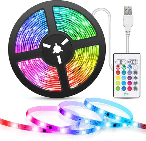 TASMOR Ruban LED 5M, LED Chambre, USB Bande LED RGB Multicolore Musical avec Télécommande, 16 Couleurs et 4 Modes Décor pour Chambre Maison Télévision