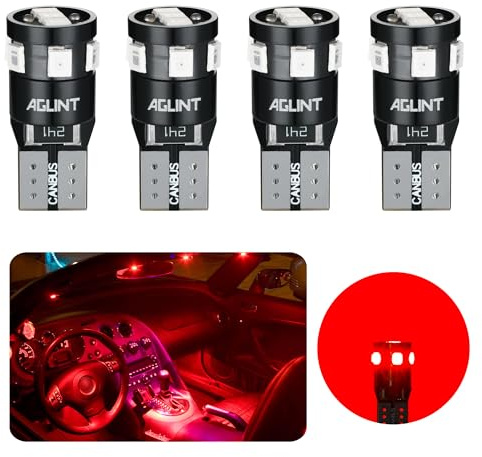 AGLINT W5W T10 LED Ampoule CANBUS Pour Voiture Intérieur Lumières Rouge | 194 168 2825 LED 9SMD Sans Erreur Dôme Plafonnier Coffre Porte Plaque D'immatriculation Position Feux 4PCS