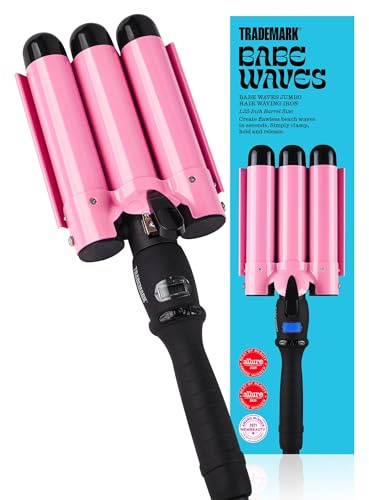 Trademark Beauty Three Barrel Hair Waver, Curling Iron, 1.25 Inch, Beach Waves, Adjustable Temperature Hair Curler, Babe Waves Jumbo - Pink