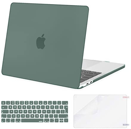 MOSISO Kompatibel mit MacBook Pro 13 Zoll Hülle M2 M1 2026 2025 2024-2016 | Plastik Hartschale Case&Tastaturschutz&Displayschutz A2338 A2251 A2289 A2159 A1989 A1708 A1706, Mitternacht Grün