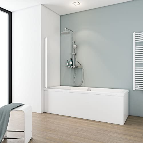 Schulte Duschwand für Badewanne Berlin, 70 x 130 cm, 5 mm Sicherheitsglas klar hell, alpinweiß, D16503 04 50, Duschabtrennung
