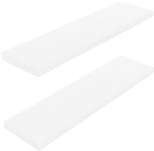 STOREMIC Floating Shelves, White Shelves with Length 60cm, Set of 2 Wall Shelves, Easy to Install Decorative Shelf with Large Storage for Bedroom, Bathroom, Home Office, Living Room