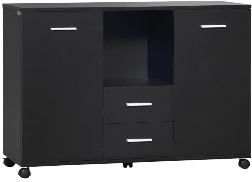 Vinsetto Multifunktionaler Büroschrank mit 360° Rädern, für Drucker und Akten, aus schwarzem Holz 100x40x71cm