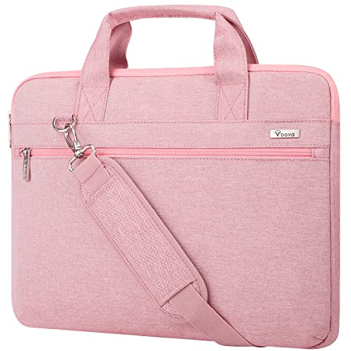 Voova Laptop Bag 15.6 Inch, Waterproof Case with Shoulder Strap, Pink | Waterproof Oxford case with soft lining, thick foam, storage pockets, adjustable strap and handle for 14-15.6 inch laptops.