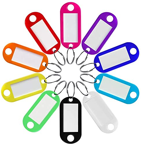 Quesuc - Llavero, 20 etiquetas de plástico de viaje, para identificación de llave de puerta, Maleta, animal de compañía, 10 colores