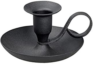 NKlaus Kerzenhalter mit Griff für Stabkerzen, Eisen Schwarz, 1 Stück | Klassischer Handleuchter, 5 cm hoch und Ø 10 cm; für Tafelkerzen und Stabkerzen bis Ø 22 mm