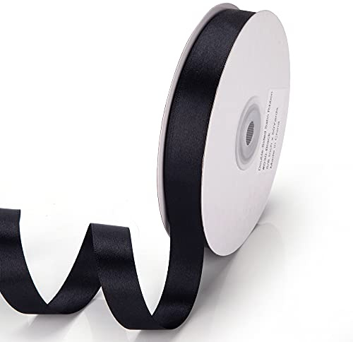 IHKFILAN Satinband, in Schwarz (16 mm x 45.72 m), matt glänzendes Geschenkband, edles Schleifenband zum Dekorieren & Basteln, zum Einpacken besonderer Geschenke, für Hochzeiten, Taufen, uvm