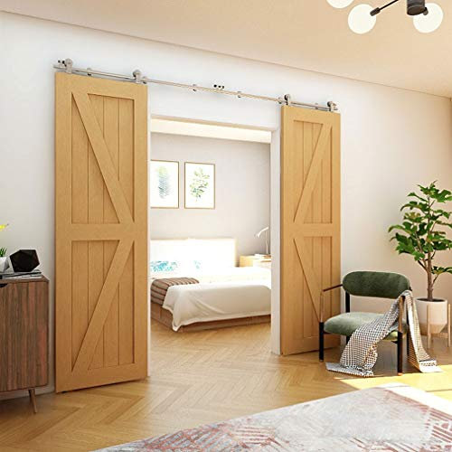 WOLFBIRD 335CM / 11FT Acero Inoxidable Herraje para Puerta Corredera Kit, Resistente, Suave y Silencioso, Fácil de Instalar, se Ajusta al de Puerta Doble Forma de T