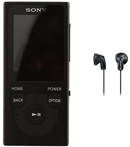Sony NW-E394 Walkman 8GB (Speicherung von Fotos, UKW-Radio-Funktion) schwarz & MDR-E9LP In-Ear/In-Ohr Kopfhörer (1,2m Kabel, Neodym-Magnet, für MP3-Player, Walkman, iPod) schwarz