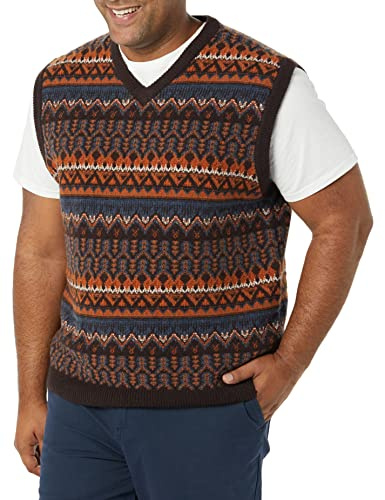 Amazon Essentials Men's Lambswool Sweater Vest, Deep Brown Fair Isle, XXL Tall