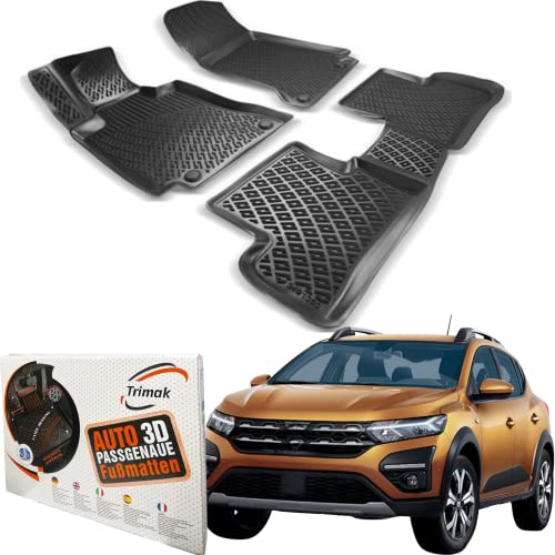 Trimak Alfombrillas 3D a medida para coche, compatibles con Dacia Sandero 3 Gen a partir de 2021, no Stepway Auto Accesorios 1ª y 2ª fila Alfombrillas de goma para coches TPE para todo tipo de climas