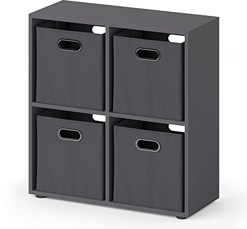 Vicco Raumteiler Tetra, Grau, 72.6 x 72 cm | zur Aufbewahrung von Büchern und 30x30 cm Aufbewahrungsboxen