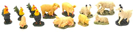 figuritas de Navidad 6cm. 13 x gallinas gallos Pollos ovejas carneros corderos Cerdos y lechones. Conjunto de Escena, Nacimiento de jesús. oficios belén. Modelos a Escala