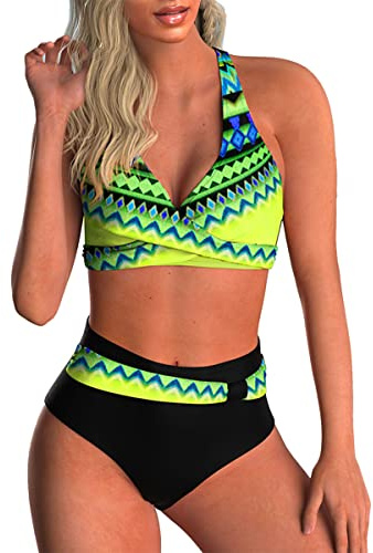 Conjuntos de Bikini para Mujer Traje De Baño Bikini para Mujeres Estampado Floral Cintura Alta Ropa de Playa de Dos Piezas Busto Ajustable Bañador de Baño